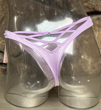Victoria's Secret High Leg Satin Strappy Back THONG Panty Sz M LAVENDER NWT