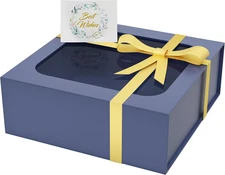Gift Box with Window, 7.5X7.5X3 in Blue Gift Box for Presents Magnetic Lids Coll