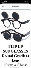 Flip Up Round Steampunk Retro Vintage Style Sunglasses and Cear Lens Shades