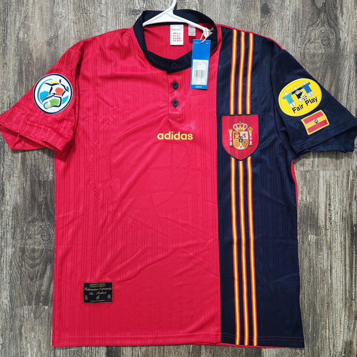 1996 Adidas Spain Home Soccer Jersey Fernando Hierro Men L