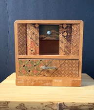 Vintage Japanese Wooden  Marquetry Yosegi Miniature Puzzle Drawers Jewelry Box