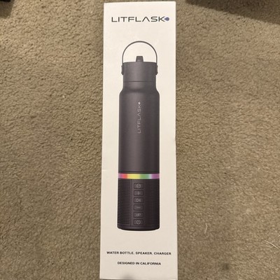BRAND NEW Litflask 20oz Smart Water Bottle Bluetooth Speaker & Power Bank Black