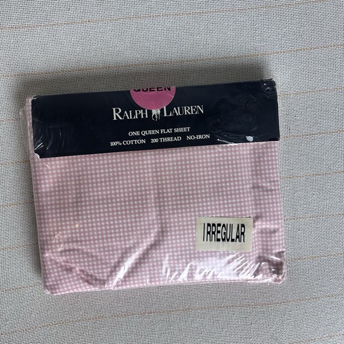 Vintage Ralph Lauren Gwen Pink & White Gingham Queen Flat Sheet 100% Cotton