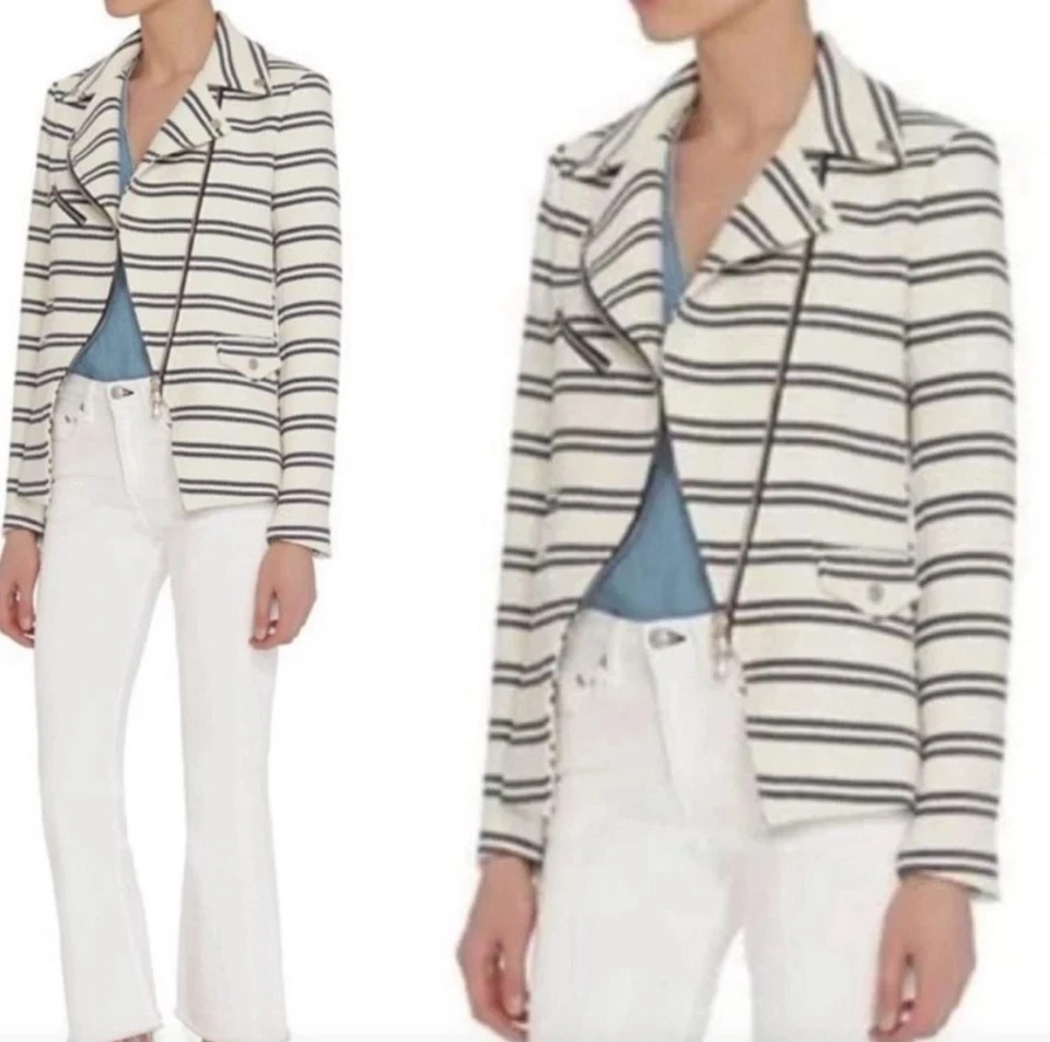 Chaqueta de moto Veronica Beard para mujer 4 rayas Hadley cremallera completa Foto 2 de 4