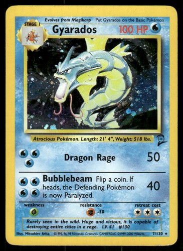 Gyarados 7/130 Holo Rare Base Set 2 Pokemon Near Mint
