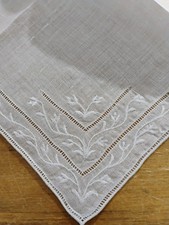 Vgt White Embroidery On White Linen Hankie Handkerchief