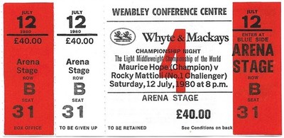 1980 FULL Fight Boxing Ticket Maurice Hope vs. Rocky Mattioli Lt Middleweight