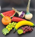 8 Vintage Paper Mache Fruit/Veg~Watermelon Grapes Onions Banana Pepper Orange 