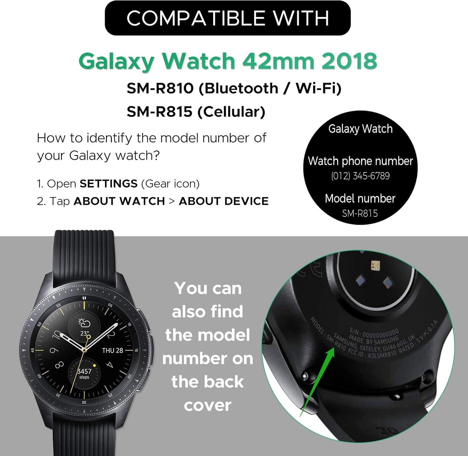 Batteria per Samsung Galaxy S4 Watch 42mm SM-R810 SM-R815 SM-R810NZDAXAR GH43-04857A foto 6
