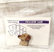 PIN PALS Vintage Original Artwork By Terry Doughty Animal Pin YELLOW LAB Dog New