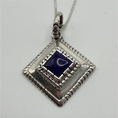 Carol Felley SS 925 Lapiz  Pendant Necklace, Box Chain, Bezel, Lobster 20 inch