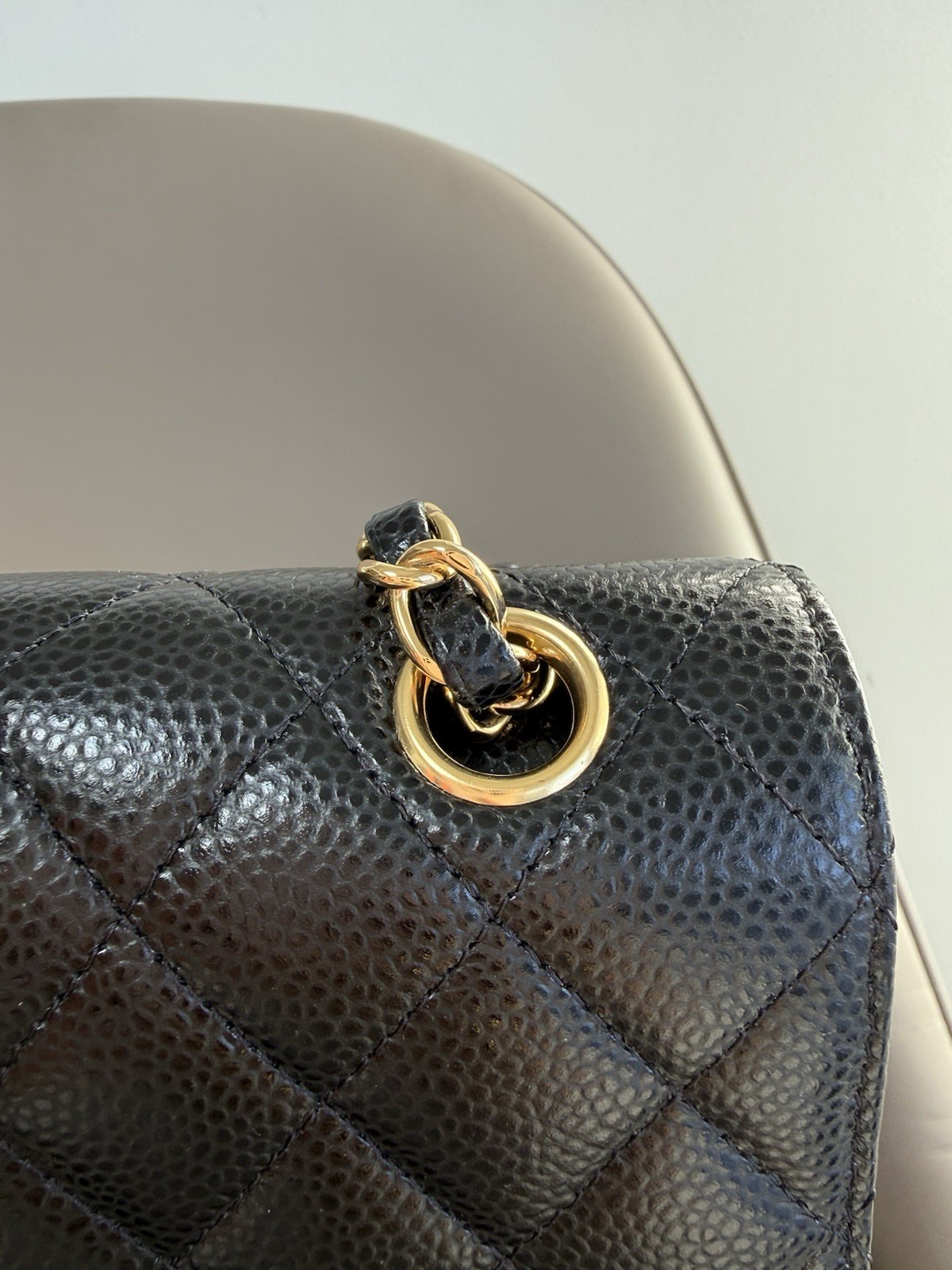 Authentic Small Chanel Double Flap Bag In Black Caviar Leather image 6