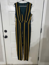Forever21 Women  s Size S Sleeveless V Neck Striped Jumpsuit