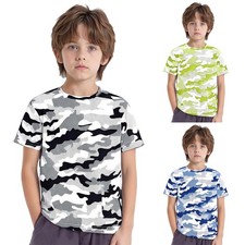 Kids Boys Sports Camouflage Mesh T-shirts Running Shirts Basketball Athletic Top