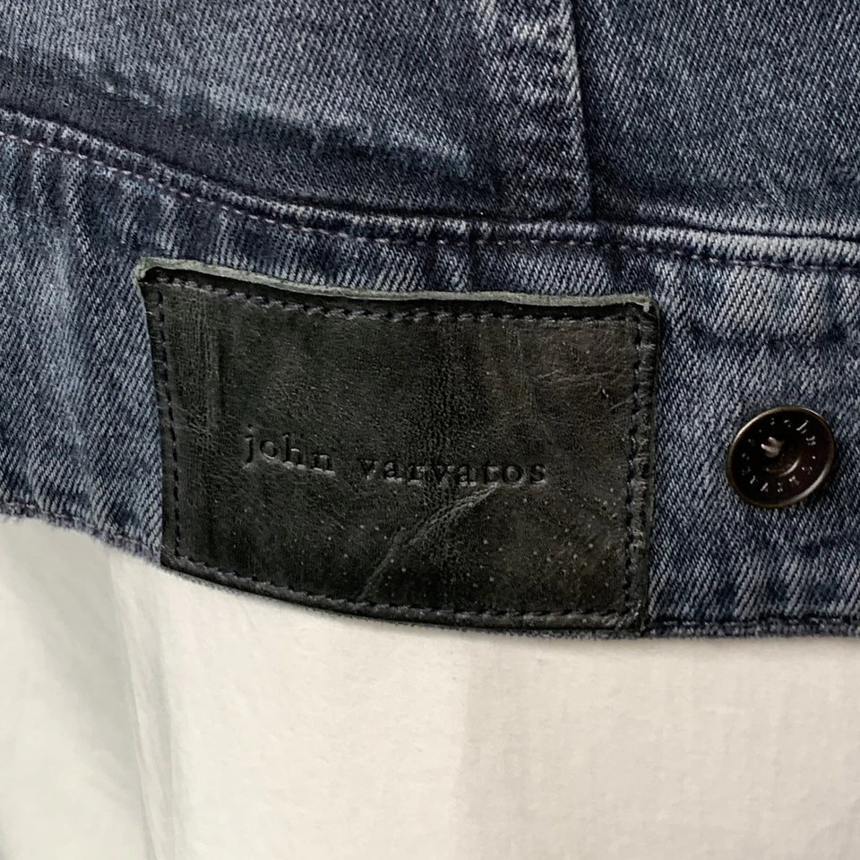 JOHN VARVATOS Size XL Blue Grey Cotton Blend Denim Twill Patch Pockets Jacket - Image 3 of 4