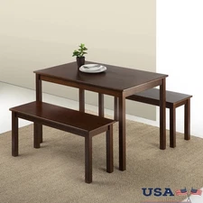 Juliet 3 Piece Dining Set Wood Table W/ 2 Benches Indoor Small Space Kitchen New