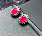 Exquisite Natural Oval Ruby Gemstone Halo Stud Earrings 925 Sterling Silver