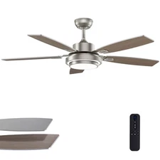 52" Nickel Ceiling Fan w/Lights & Remote, Modern Indoor/Outdoor, Dimmable LED