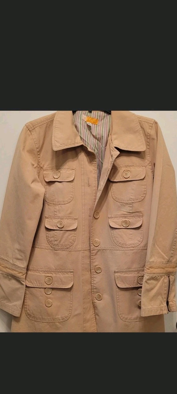 Tulle Beige Long Button Front Jacket Collared Mul… - image 1