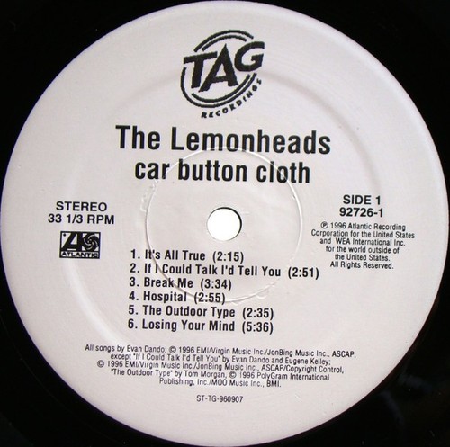 The Lemonheads Car Button Cloth Vinyl Record NM/NM LP - Picture 3 of 3