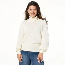 C Wonder by Christian Siriano Button Collar Turtleneck Sweater Ivory XL New