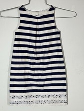 Janie and Jack Chic Blooms Striped Shift Dress Keyhole Neck Bow Size 6 Lace Trim