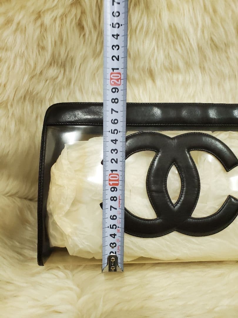 Auth CHANEL Bag Clear Clutch Women's Black Leather & Clear 30x20x9 cm thumbnail 3
