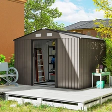 9'x6' Steel Outdoor Utility Storage Tool Shed Kit for Backyard Garden Brown