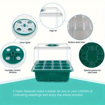 5 Tray Seed Starter Kit, Total 60 Growing Cells with Humidity Dome