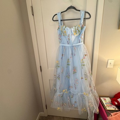 Light Blue Floral Butterfly Embroidered Tulle Corset Midi Dress Size 2  W1226 | eBay