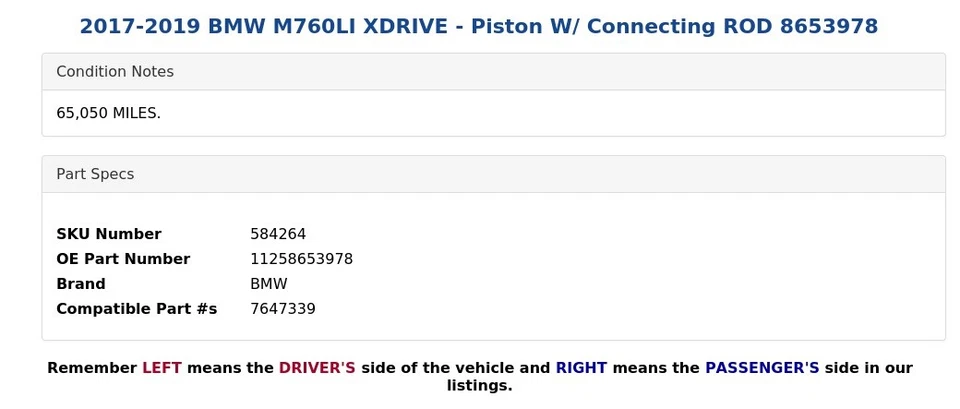 BMW M760LI XDRIVE 2017-2019 - pistón con varilla de conexión 8653978 Foto 4 de 4