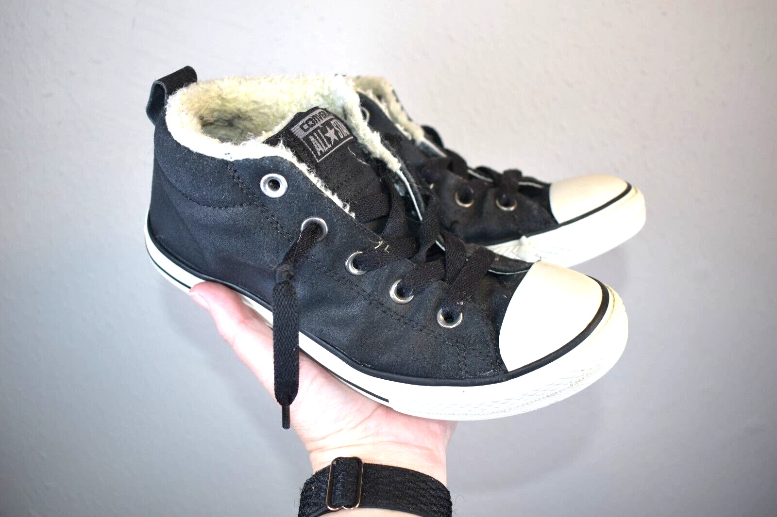 Scarpe Converse All Star 640547C Mid Top Pelle Ecopelliccia Nero Junior Taglia 4