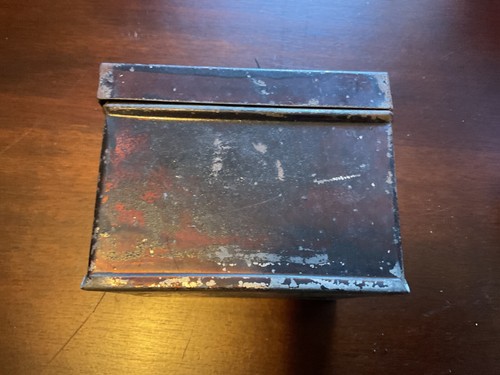 Vintage Tin Box With Hinge 3 1/2” x 3 1/2” x 2 3/4” High - Picture 5 of 6