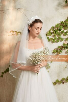 White Floral Headband Veil for Women Girls Wedding Veil Lysandra - Main Image