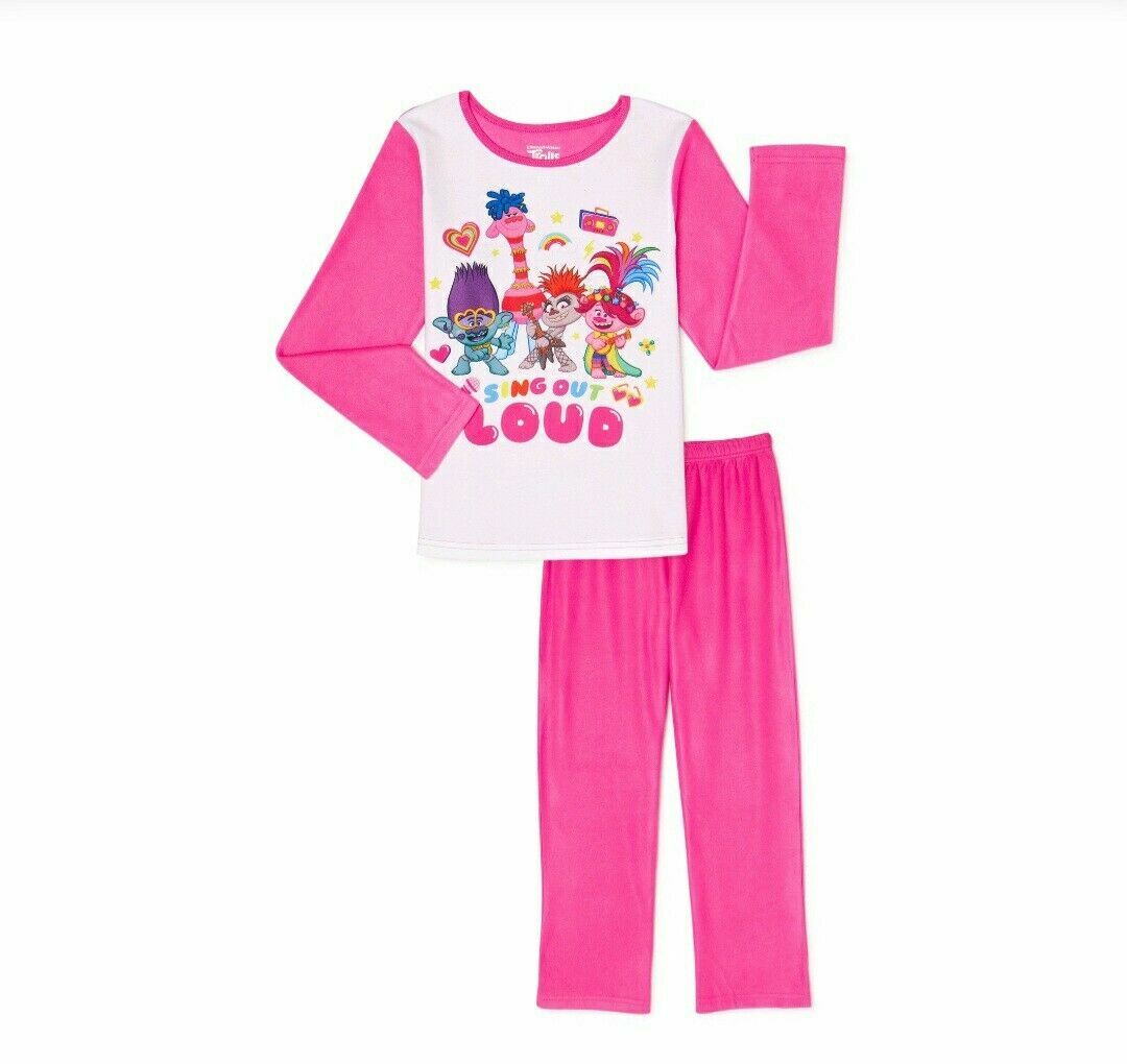 Trolls Poppy, Barb and Branch Sing It Loud Pink Flannel Pajama Set