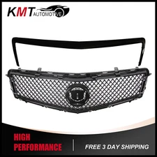 2PCS Front Upper Grille & Trim Molding For 2013-2014 Cadillac ATS Gloss Black