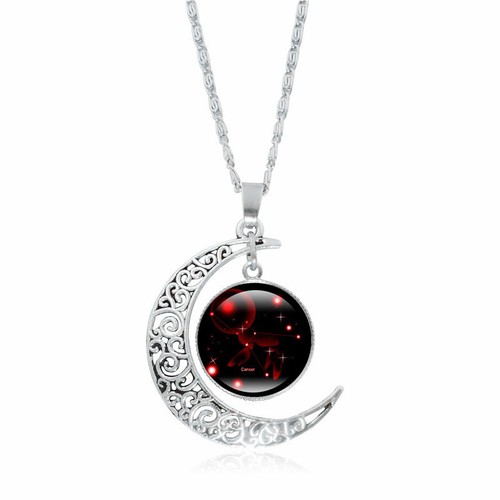 Moon Shaped Zodiac Sign Necklace Horoscope Astrological Pendant with 17" Chain - Picture 14 of 33