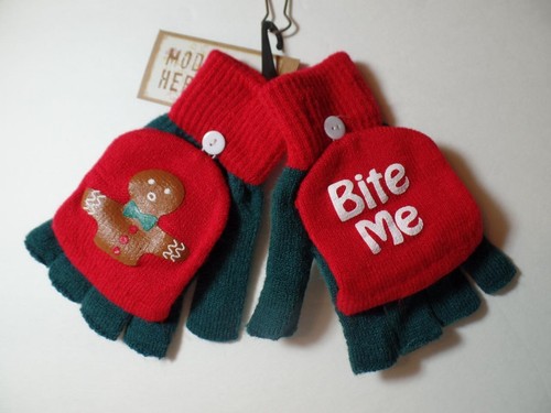 New Ladies/ Girls Christmas Gingerbread Man BITE ME Convertible Texting Gloves - Bild 1 von 2