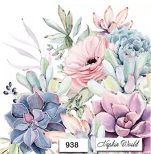  938 TWO Paper Luncheon Decoupage Art Craft Napkins - SUCCULENTS, PLANTS
