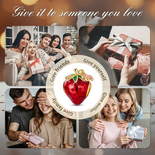 MULA Fine 925 Sterling Silver Golden Red Strawberry DIY Charm For Women Bracelet - Picture 6 of 7