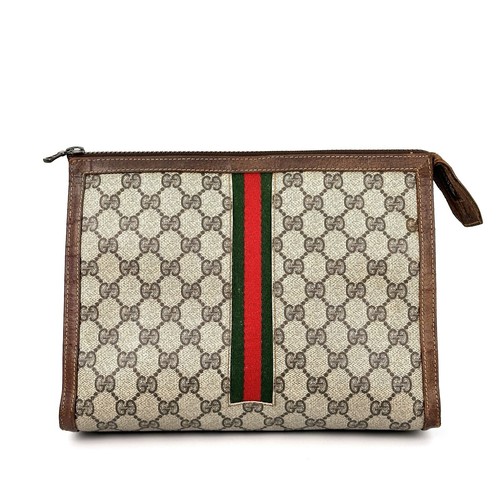 Vintage Gucci Sherry Line Clutch Bag Brown PVC Authentic