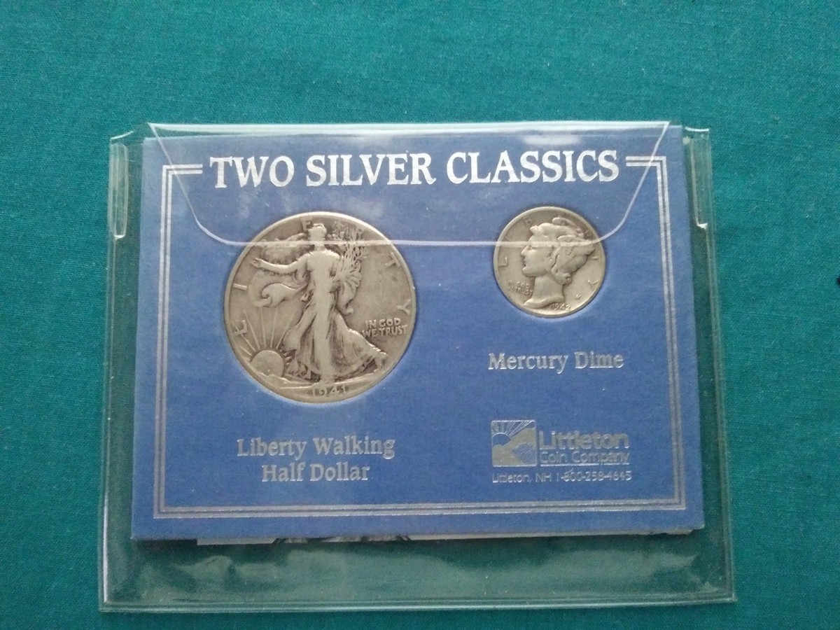 1943 Liberty Walking Half Dollar &Mercury Dime US Sliver Set With