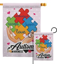 Autism Awareness Garden Flag Support Love Accept April Month Hosue Yard Banner