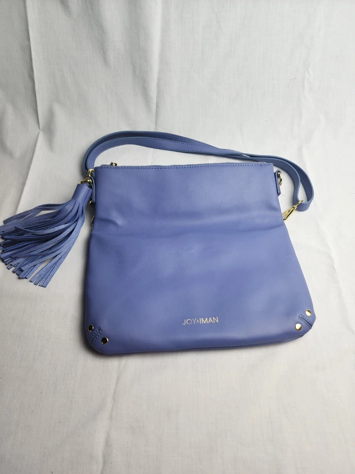 Bolso plegable de cuero elegante con borla JOY & IMAN en periwinkle Foto 4 de 4
