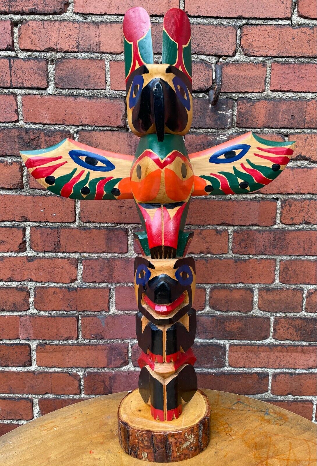 Hand Carved Pacific Northwest Coast Carved Totem Sculpture by Henry Peltier 25"