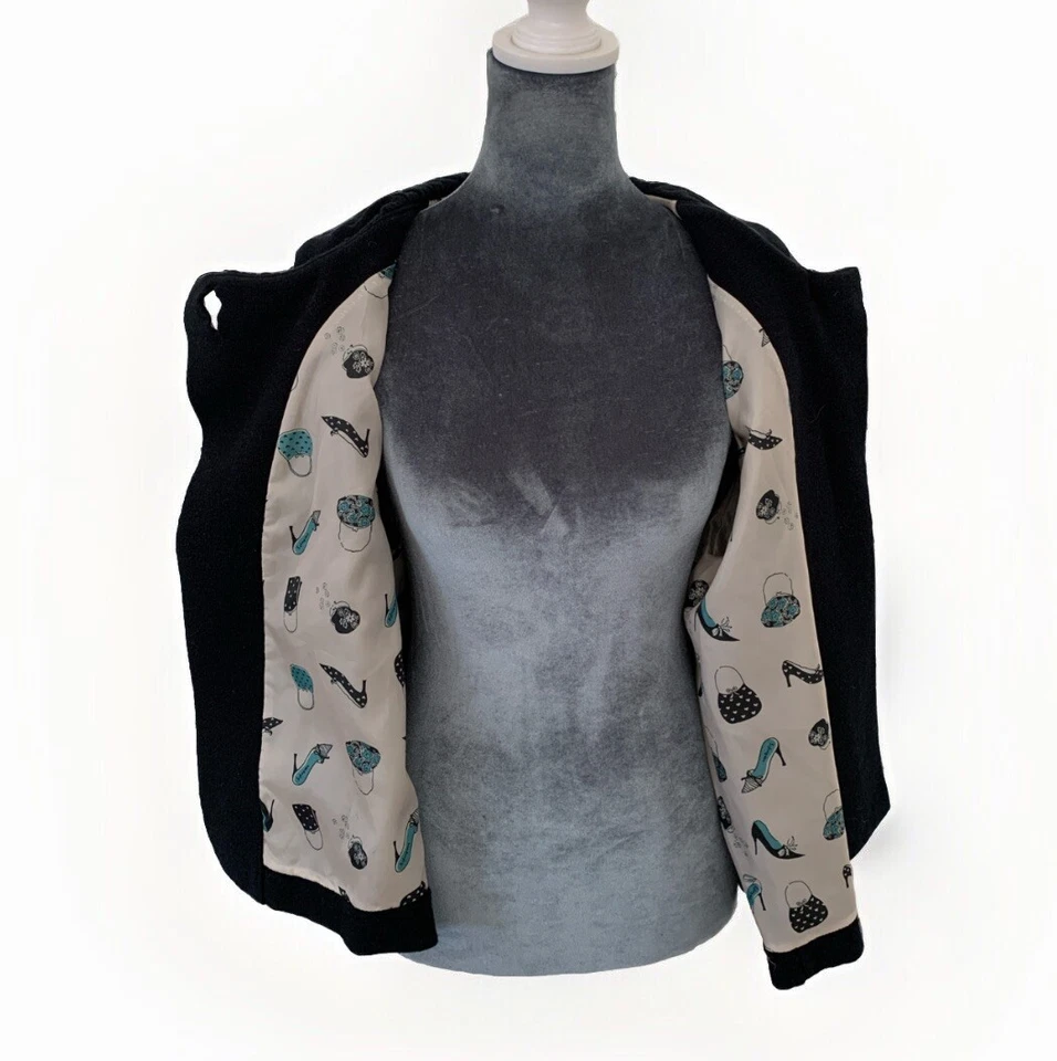 Chaqueta Abrigo Chalet Mujer XL Forrada 1 Botón Negra 3/4 Diseñador Hecha en EE. UU. Foto 4 de 4