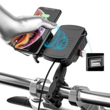 Motorcycle Handlebar 15W Wireless Charger Phone Holder USB QC3.0 Fast Charging