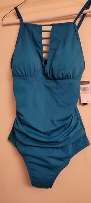 NWT Jantzen swimsuit bathing suit misses sz 10 blue teal bra moderate coverage 