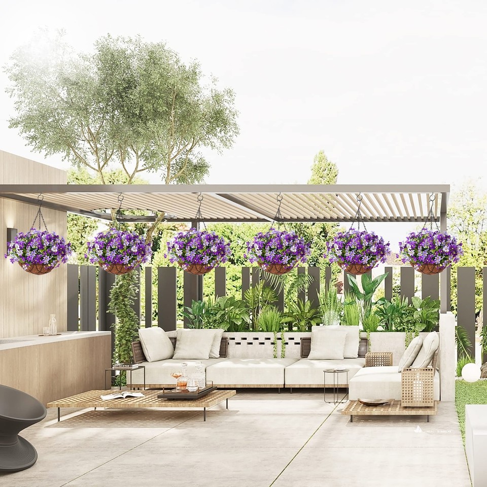INXUGAO Artificial Flower Hanging Basket for Spring Summer Outdoor