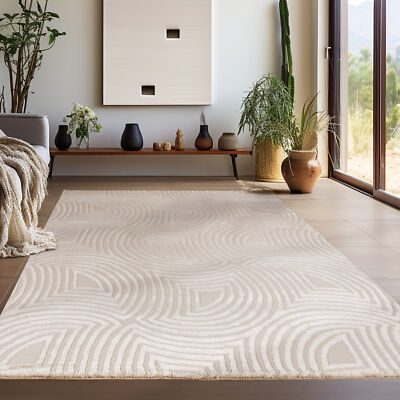 Teppich Wohnzimmer Kurzflor Skandinavisch Boho Design Teppich Beige Einfarbig